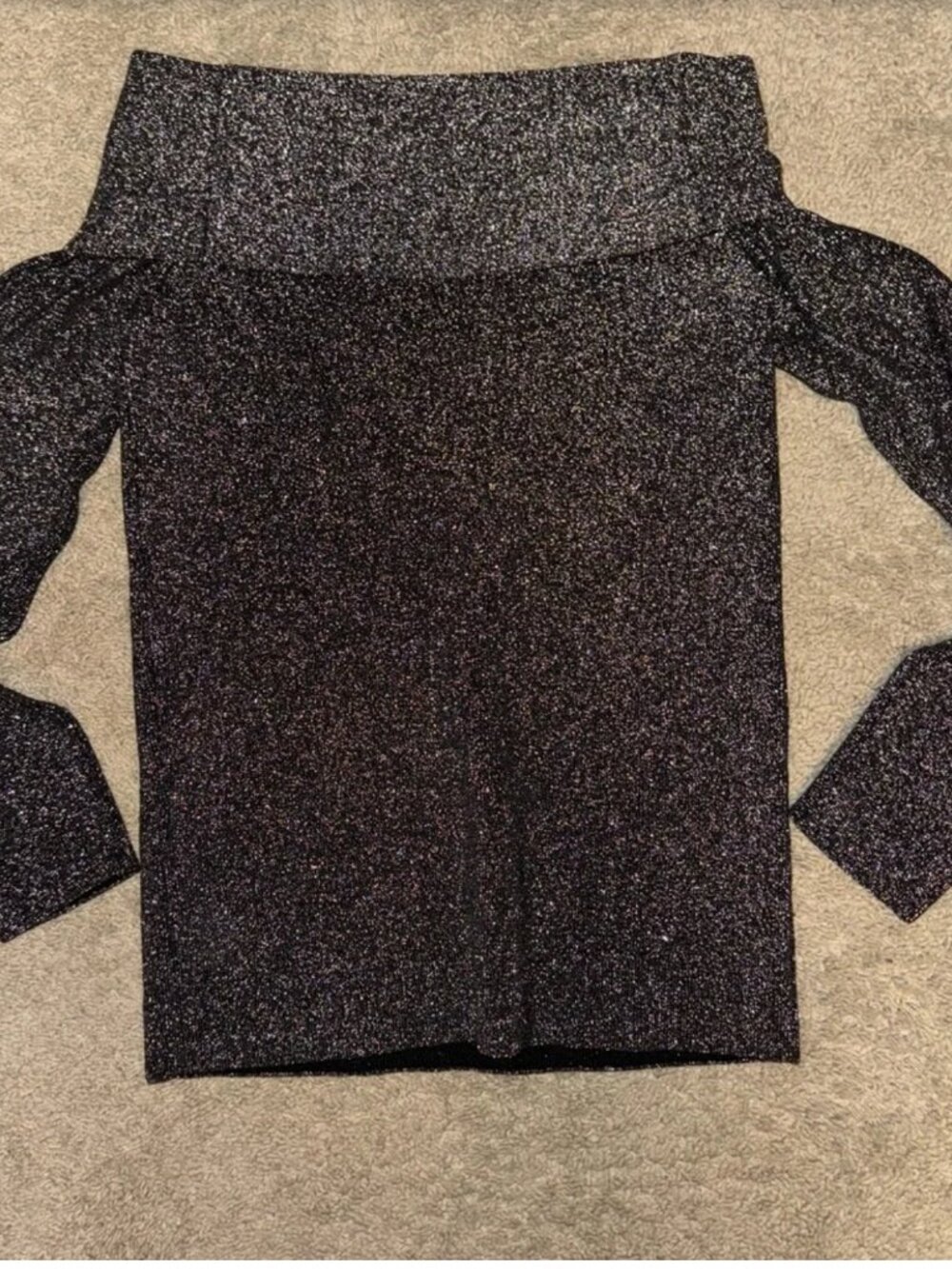 Reiss Jessa Size Small Off the Shoulder Shimmering Silver + Black Knit Sweater - Picture 3 of 5